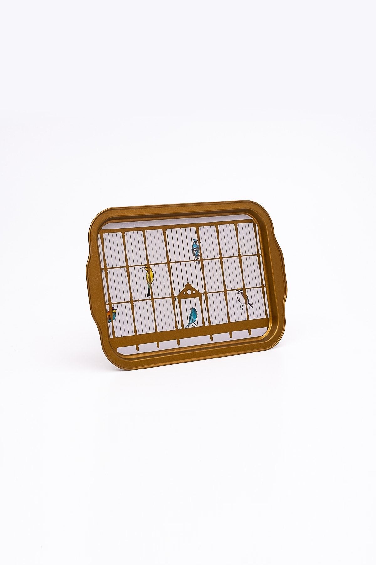 Bird Cage Desenli Metal Tepsi - Çay Kahve Tepsisi - Sunum Tepsisi 21 Cm X 31 Cm Ee162-t7