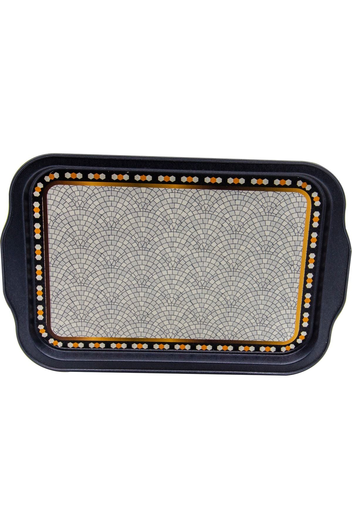 Mosaic Desenli Metal Tepsi - Çay Kahve Tepsisi - Sunum Tepsisi 21 Cm X 31 Cm Ee162-u1