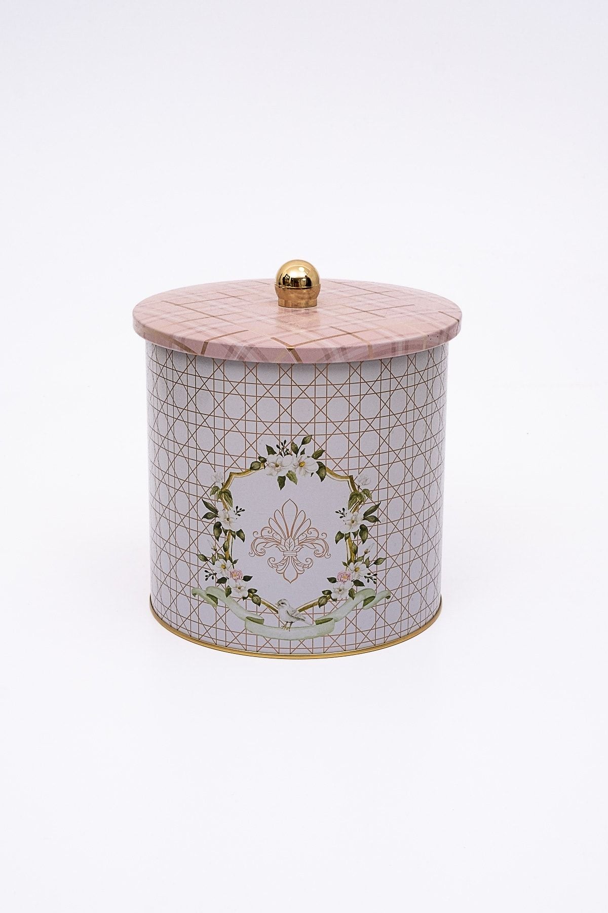 Rosy Desenli Erzak Saklama Kabı - Metal Saklama Kabı 17,5 Cm X 18 Cm Er147-u7