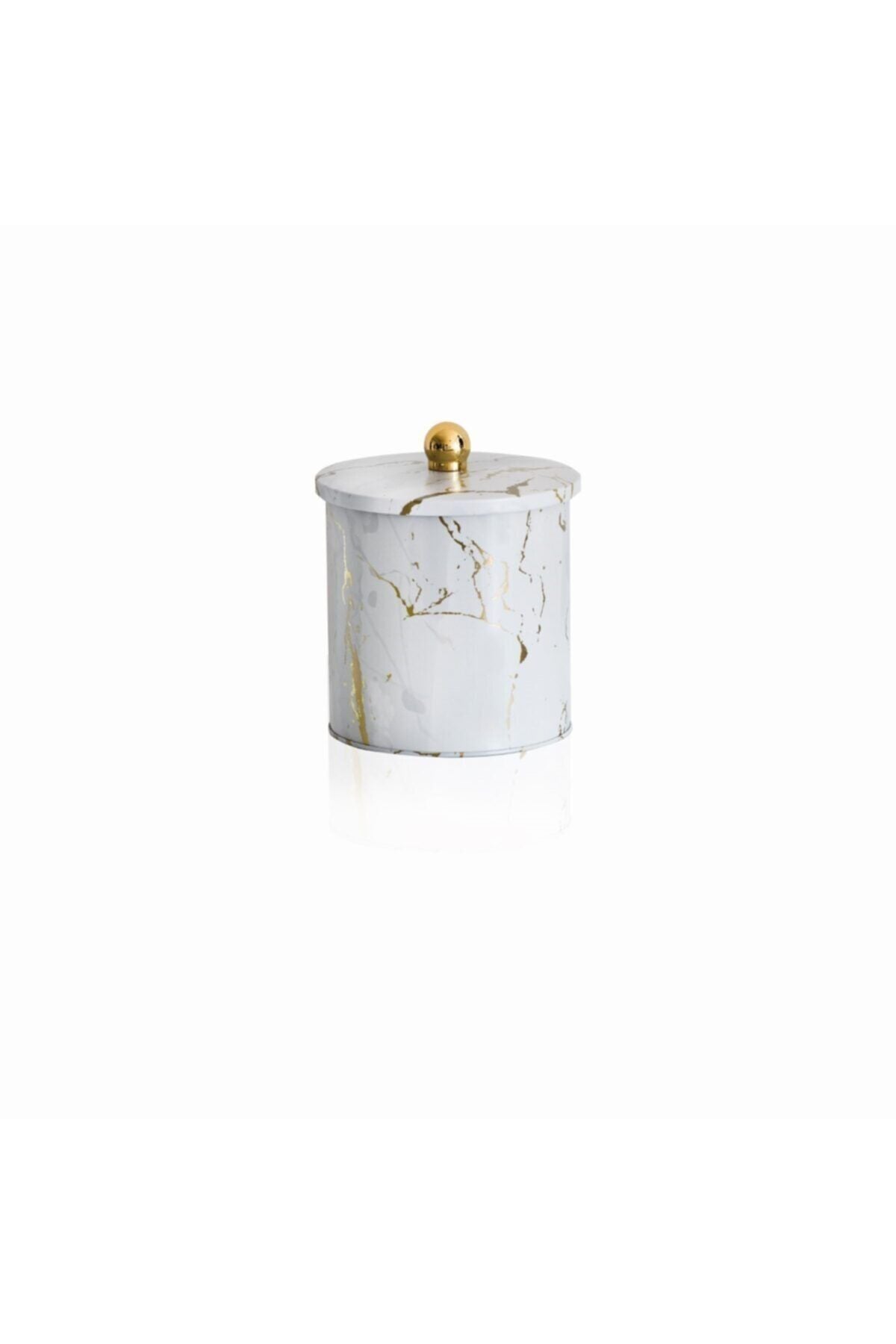 Ef143-51 Marble White Desenli Yuvarlak Metal Saklama Kabı 14 Cm