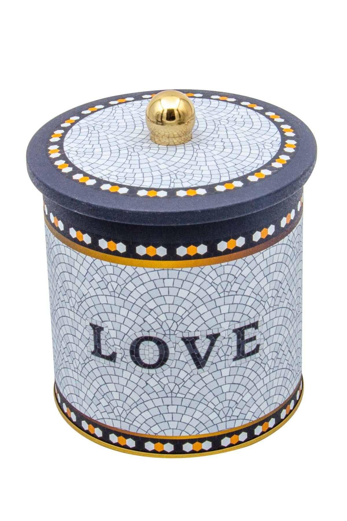 Mosaic Desenli Yuvarlak Metal Saklama Kabı, Erzak Saklama Kabı 14 Cm X 15 Cm Er143-1e