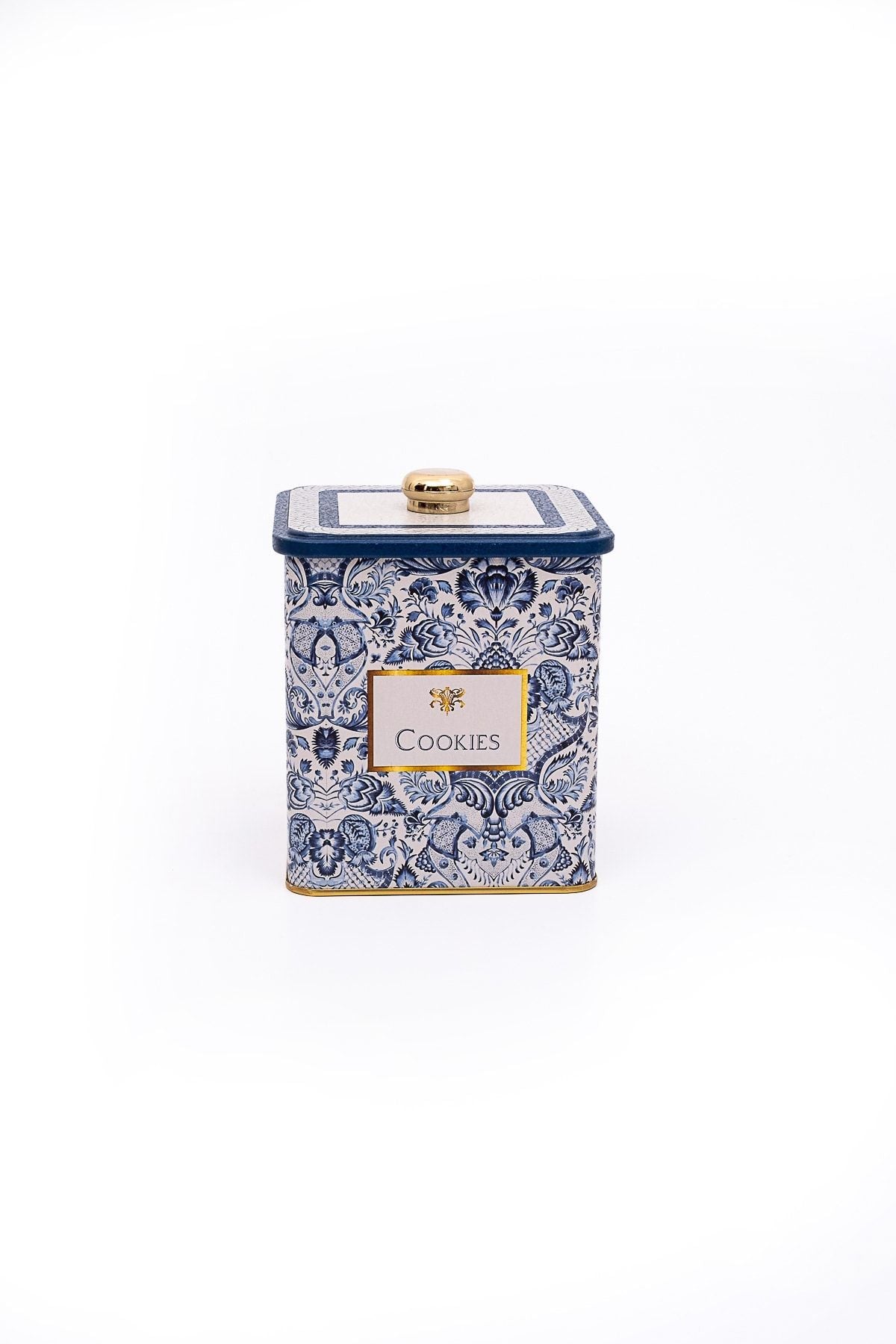 Er023-2ı Azulejos Cookies Desenli Kare Metal Saklama Kabı 12x12 Cm