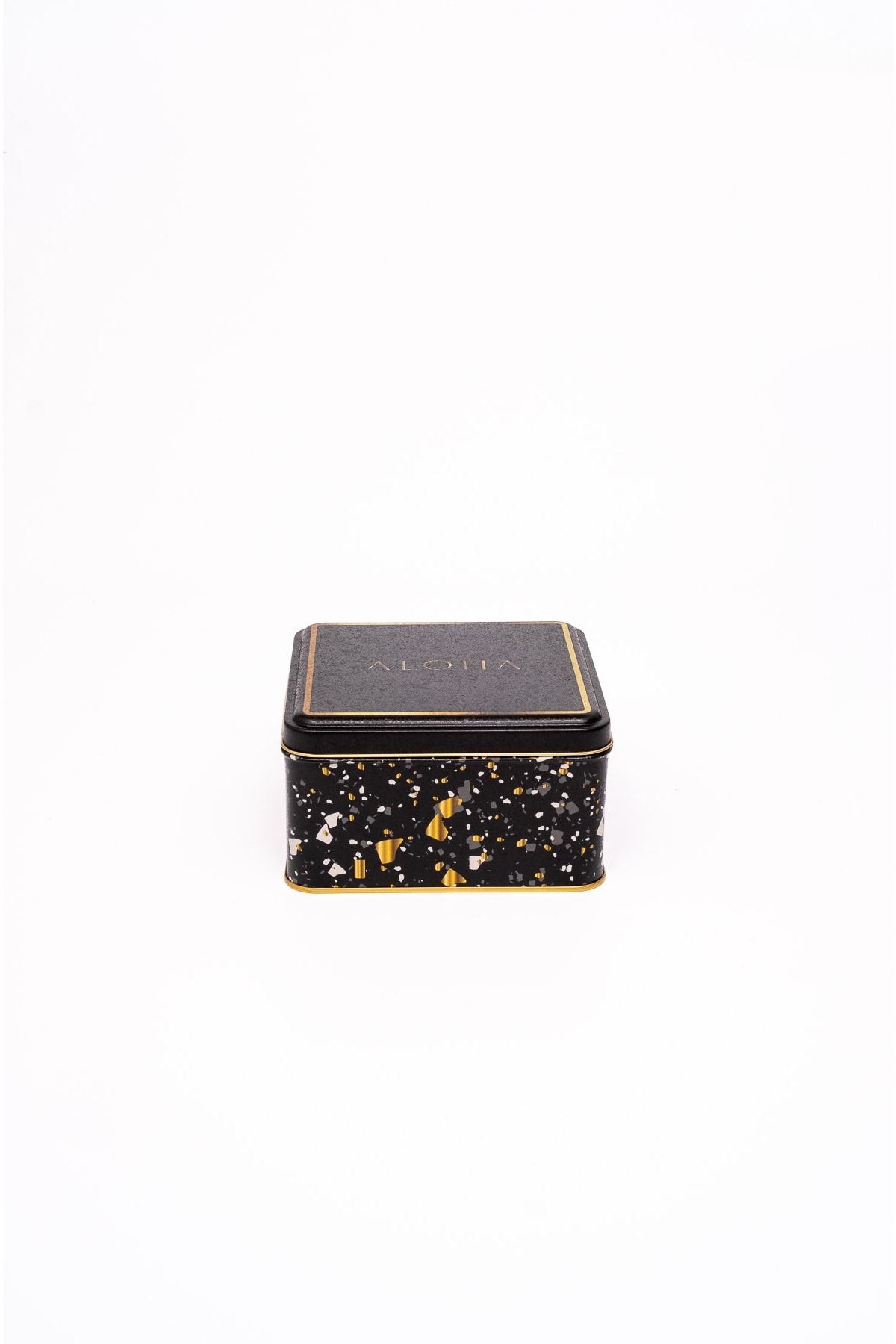 Er026-1h Terrazzo Black Desenli Kare Metal Saklama Kabı 16x16 Cm