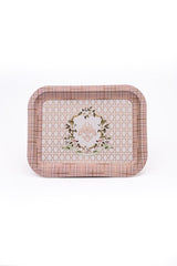 Rosy Desenli Metal Tepsi - Çay Kahve Tepsisi - Sunum Tepsisi 23 Cm X 31 Cm Ee161-u7
