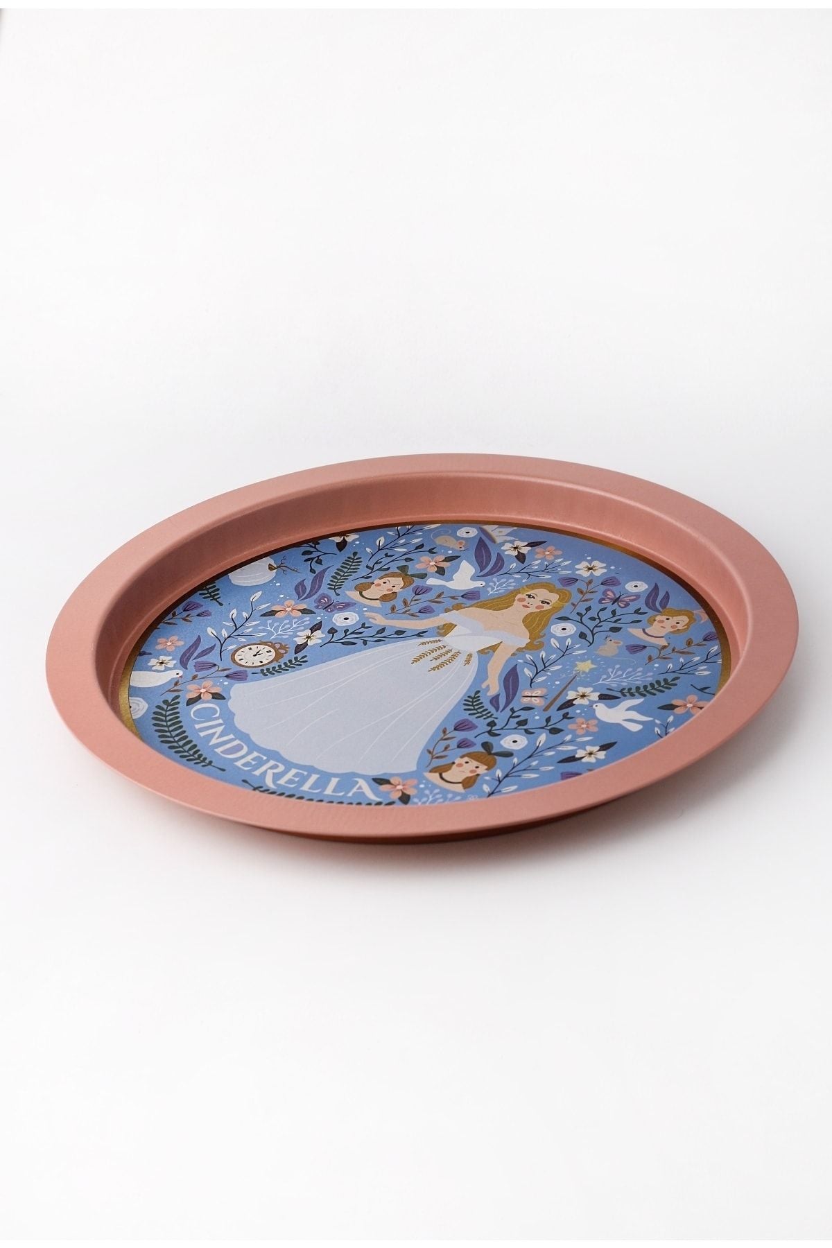 Tales Desenli Yuvarlak Metal Tepsi - Çay Kahve Tepsisi - Sunum Tepsisi 37 Cm Ee163-u9