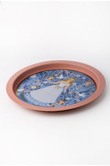 Tales Desenli Yuvarlak Metal Tepsi - Çay Kahve Tepsisi - Sunum Tepsisi 37 Cm Ee163-u9