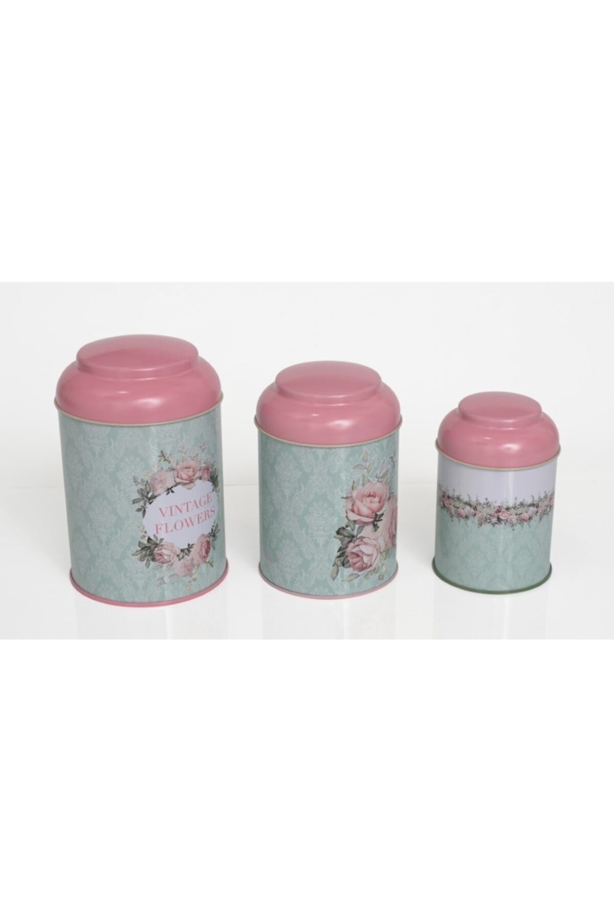 Efc10-c4 101_vintage Flowers Desenli Silindir Metal Saklama Kabı 12 Cm