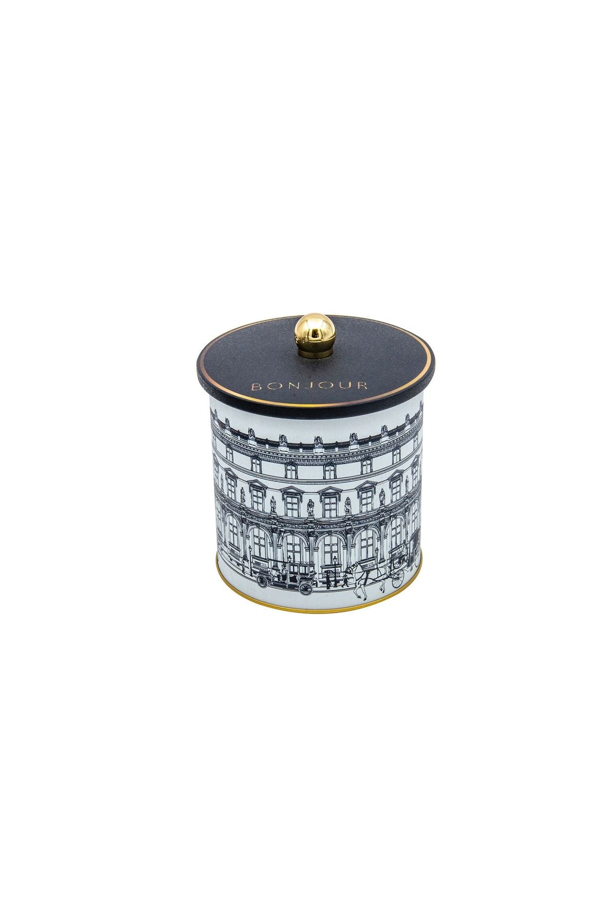 City Desenli Yuvarlak Metal Saklama Kabı, Erzak Saklama Kabı 14 Cm X 15 Cm Er143-4f