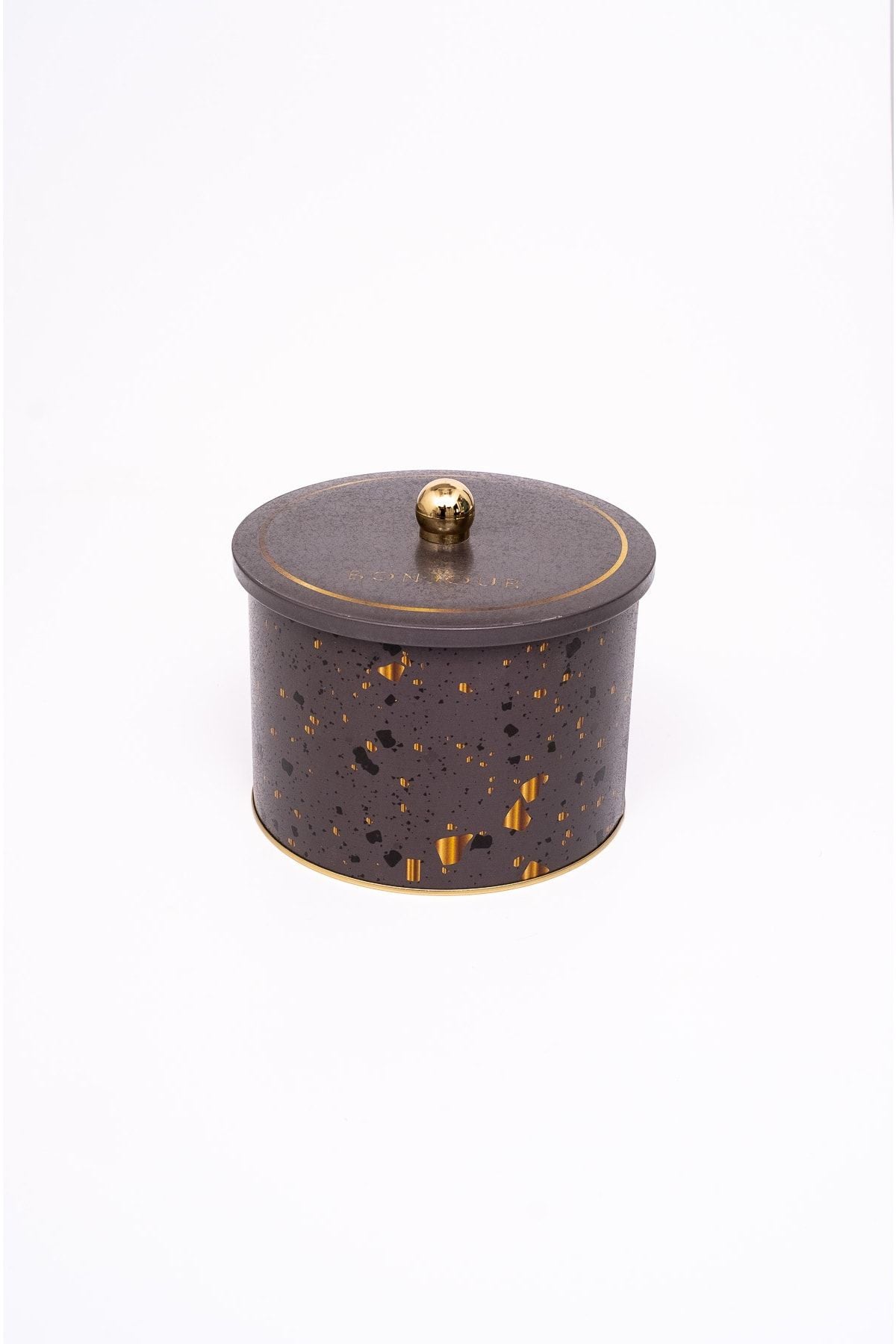 Terrazo Desenli Yuvarlak Metal Saklama Kabı 14 Cm, Erzak Kabı - Organizer 17,5 Cm X 13 Cm Er145-8g