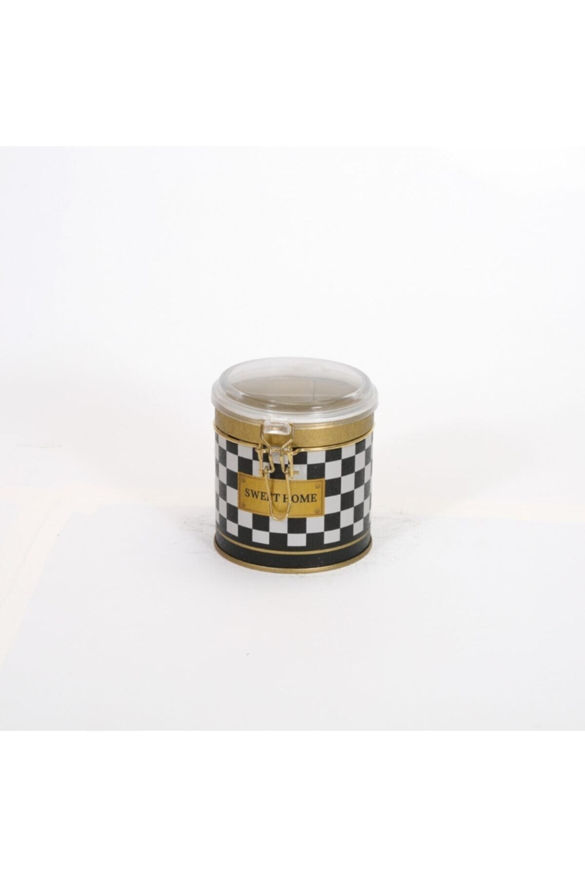 Evle Yuvarlak Kutu, Ø90x90 mm, Şeffaf Kilitli Kapak, 0,5 lt, Checkers Black_Swt Home