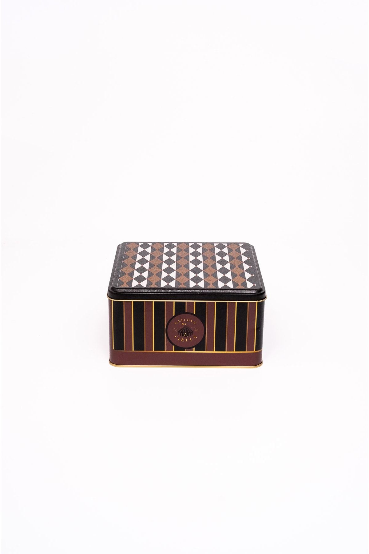 Er028-9e Circus Black Desenli Kare Metal Saklama Kabı 20x20 Cm