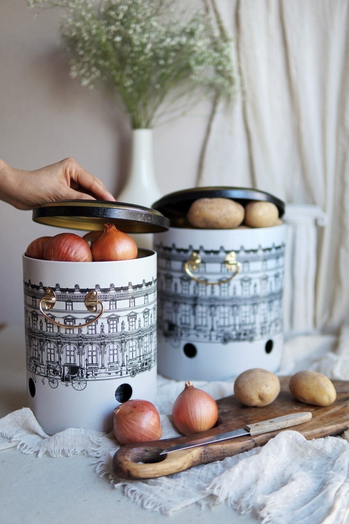 Metal Patates Soğan Kovası - Sebzelik - Patates Soğanlık Sepeti 2li Set, City Erb23t9