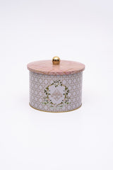 Rosy Desenli Yuvarlak Metal Saklama Kabı 14 Cm, Erzak Kabı - Organizer 17,5 Cm X 13 Cm Er145-u7