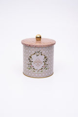 Rosy Desenli Yuvarlak Metal Saklama Kabı 14 Cm, Erzak Kabı 14 Cm X 15 Cm Er143-u7