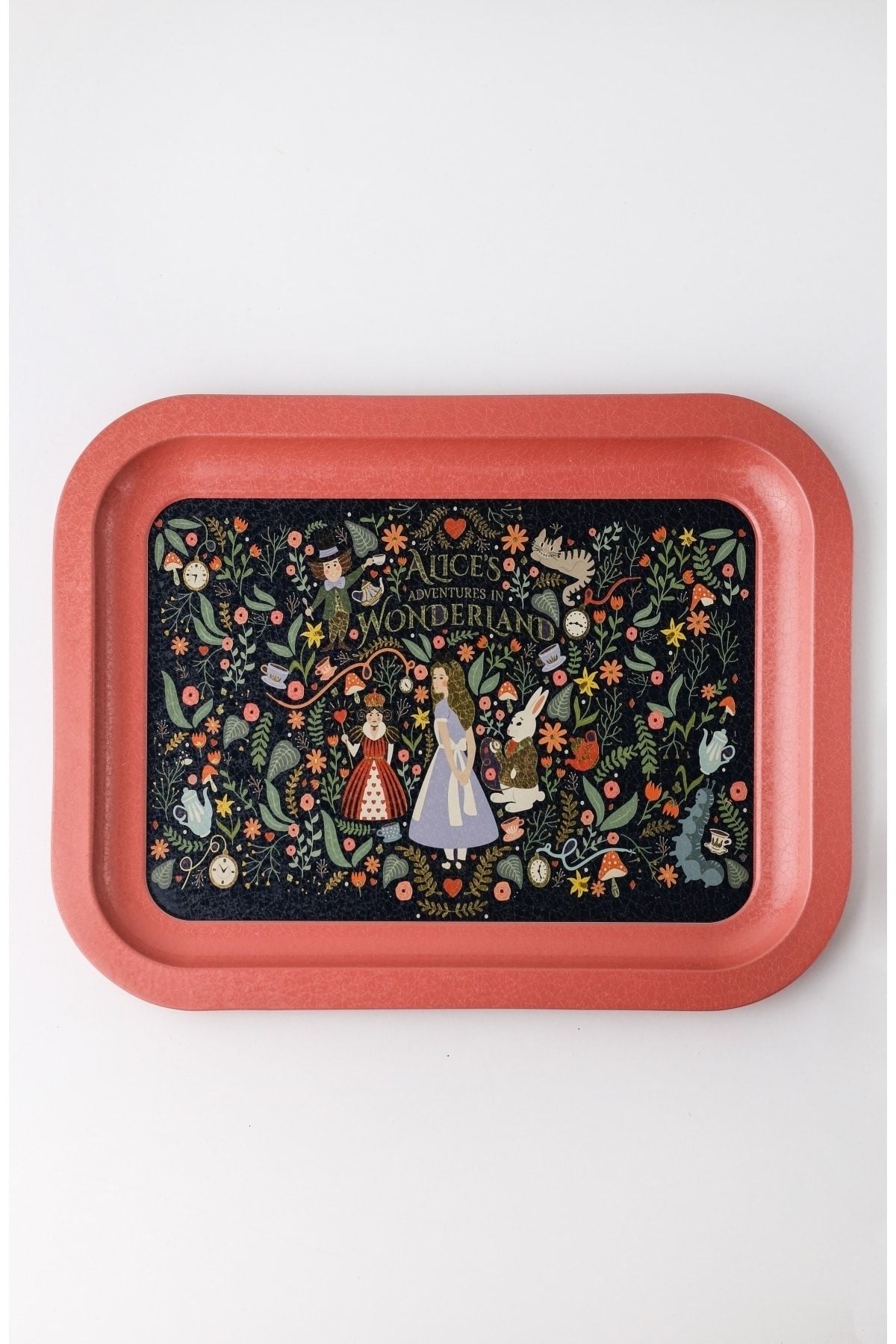 Tales Alices Desenli Metal Tepsi - Çay Kahve Tepsisi - Sunum Tepsisi 23 Cm X 31 Cm Ee161-9a