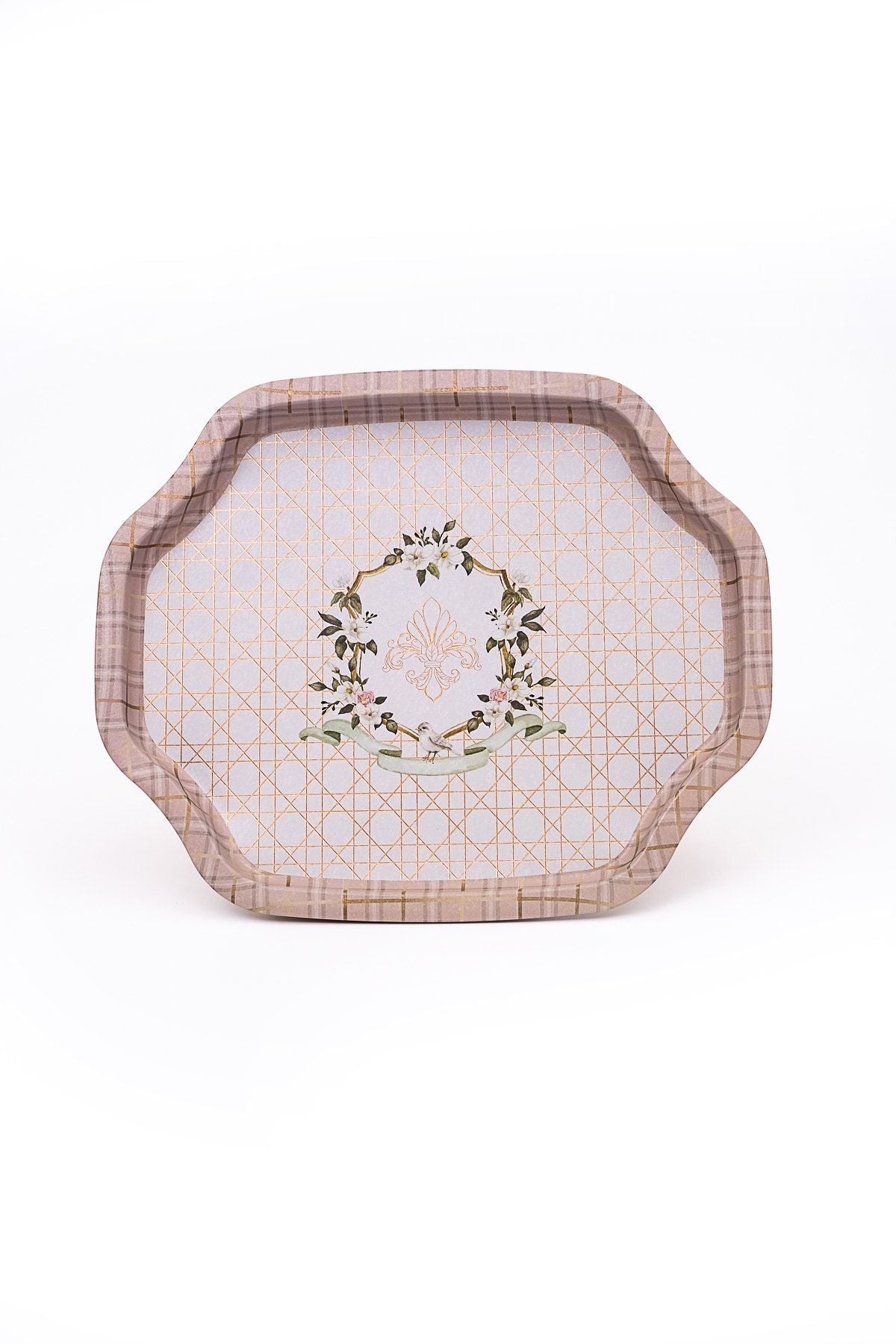 Ee166-u7 Rosy Desenli Özel Şekil Tepsi 28x33 Cm