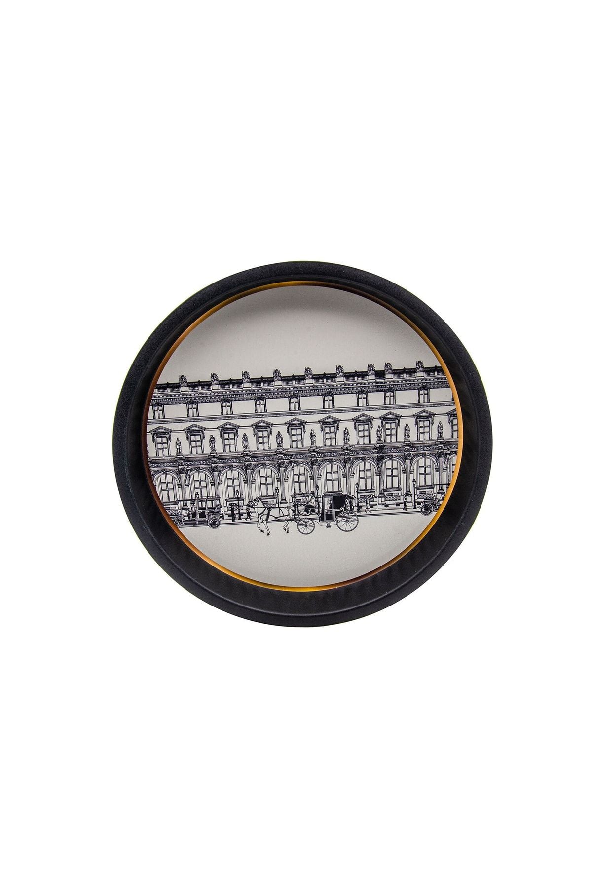 City Desenli Yuvarlak Metal Tepsi - Çay Kahve Tepsisi - Sunum Tepsisi 37 Cm Ee163-t9