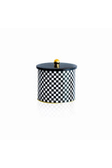 Ef146-g8 Checkers Black Desenli Yuvarlak Metal Saklama Kabı 17.5 Cm