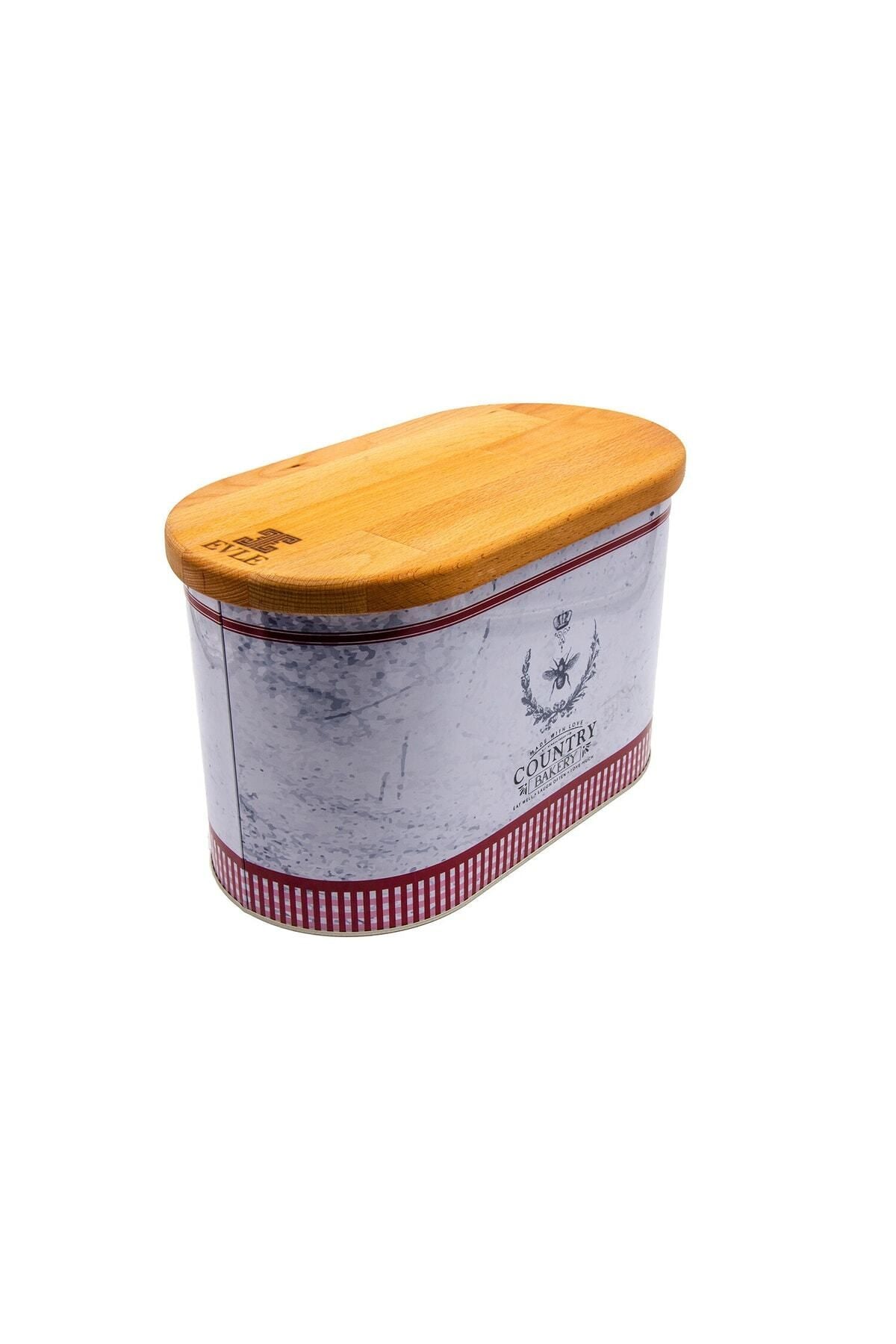 Evle Oval Ekmek Kutusu, Ahşap Kapak, 10,4 lt, Country Bakery