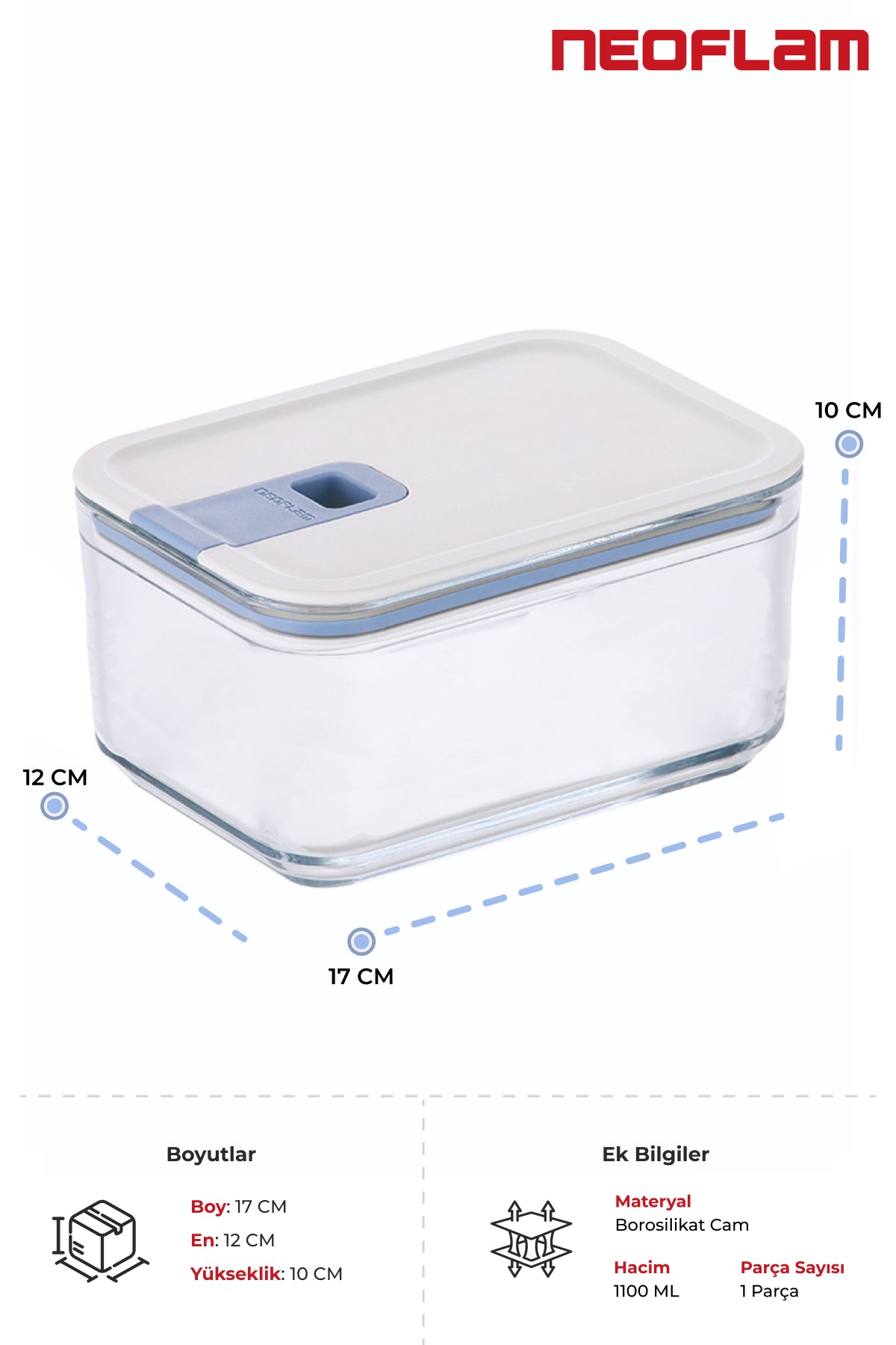 Neoflam D-NEOPST110 Neoflam Perfect Seal Derin Cam Saklama Kabı 1100Ml