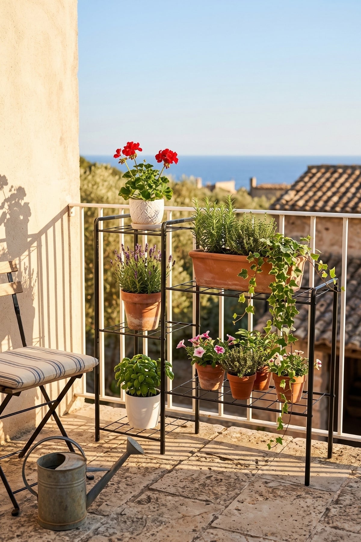 Evle 5 Raflı Metal Saksılık Kademeli Çiçek Standı Balkon Salon Bitki Rafı Siyah 30x94x90 cm