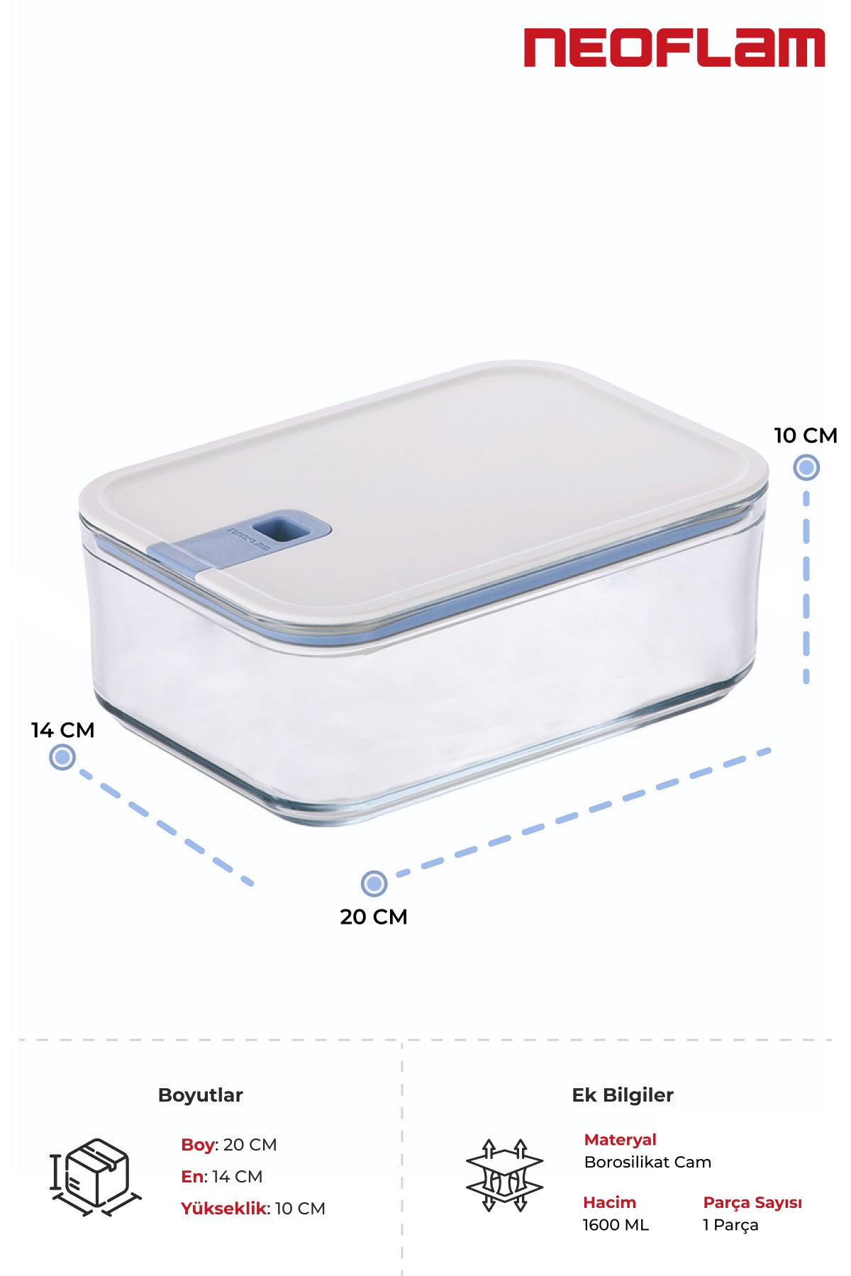 Neoflam D-NEOPST160 Neoflam Perfect Seal Derin Cam Saklama Kabı 1600Ml
