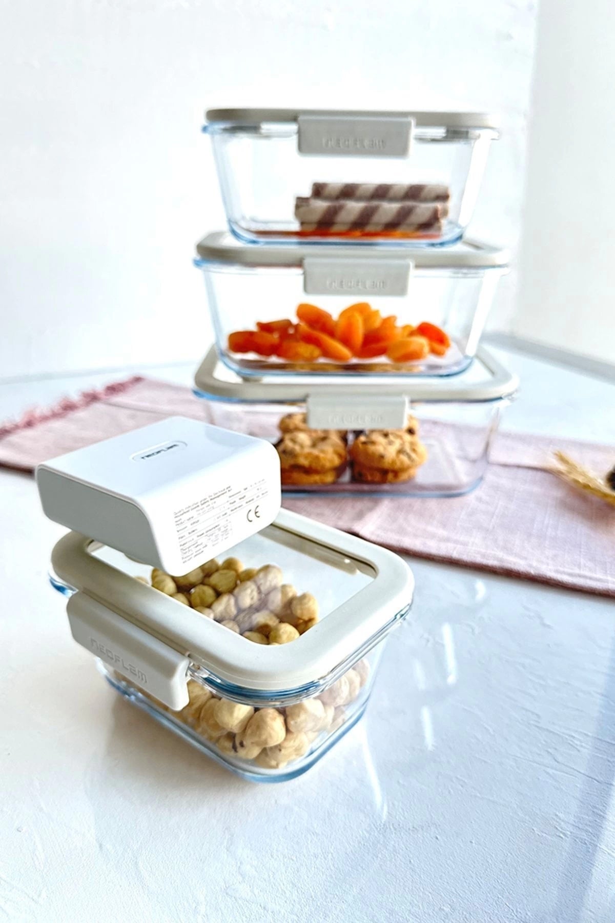 Neoflam D-NEOFGLS05 Fika Glace Vakumlu Cam Saklama Kabı Seti Bej 5 Parça