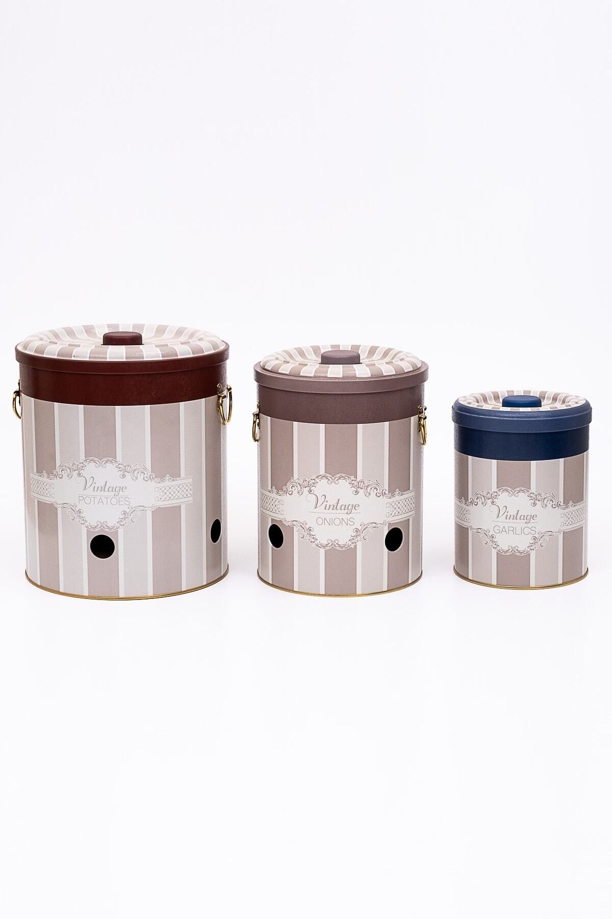 Patates Soğan Sarımsak Saklama Kabı 3 lü Set, Elegance
