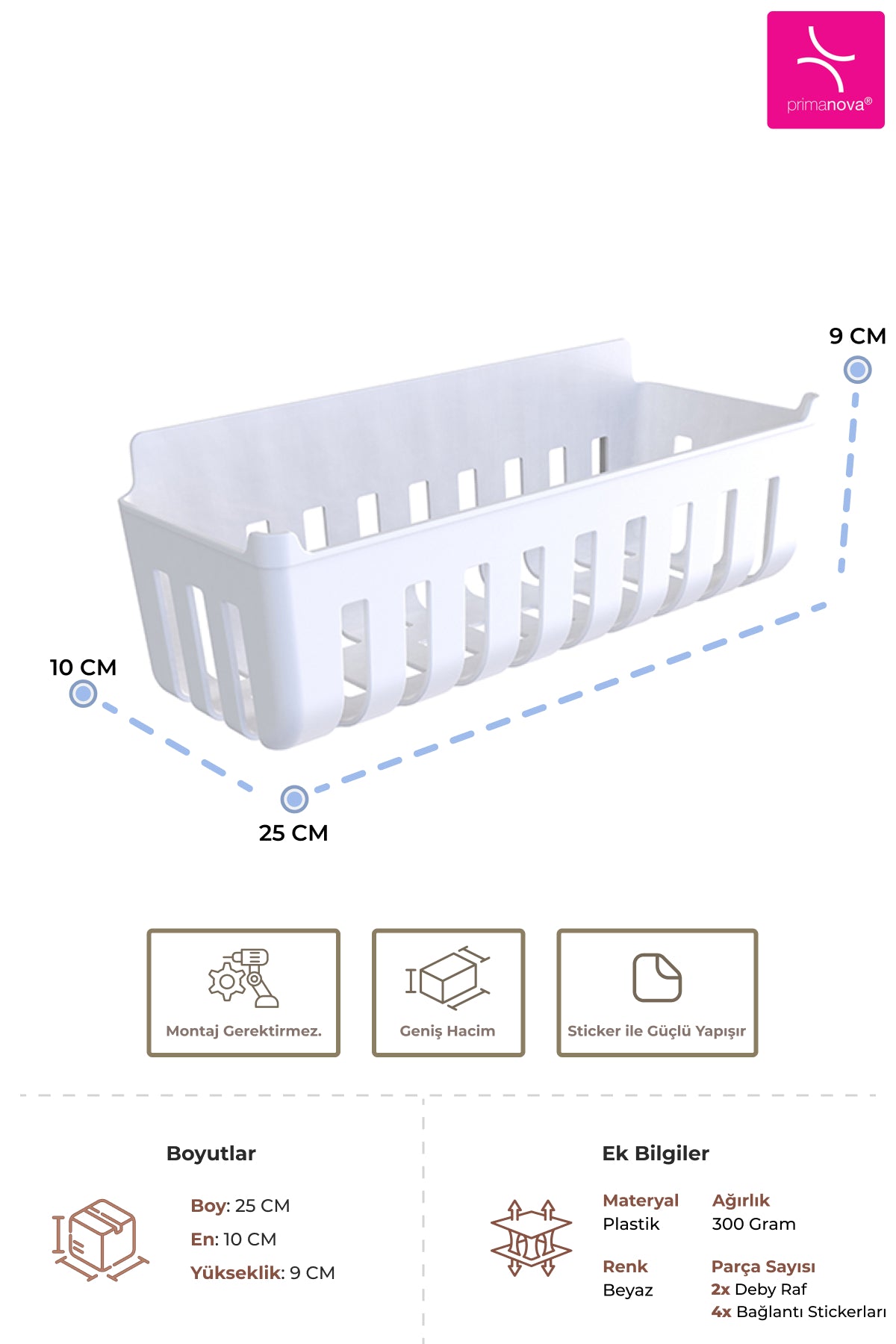Primanova M-N54-01 Deby 2Li Banyo Rafı-Beyaz