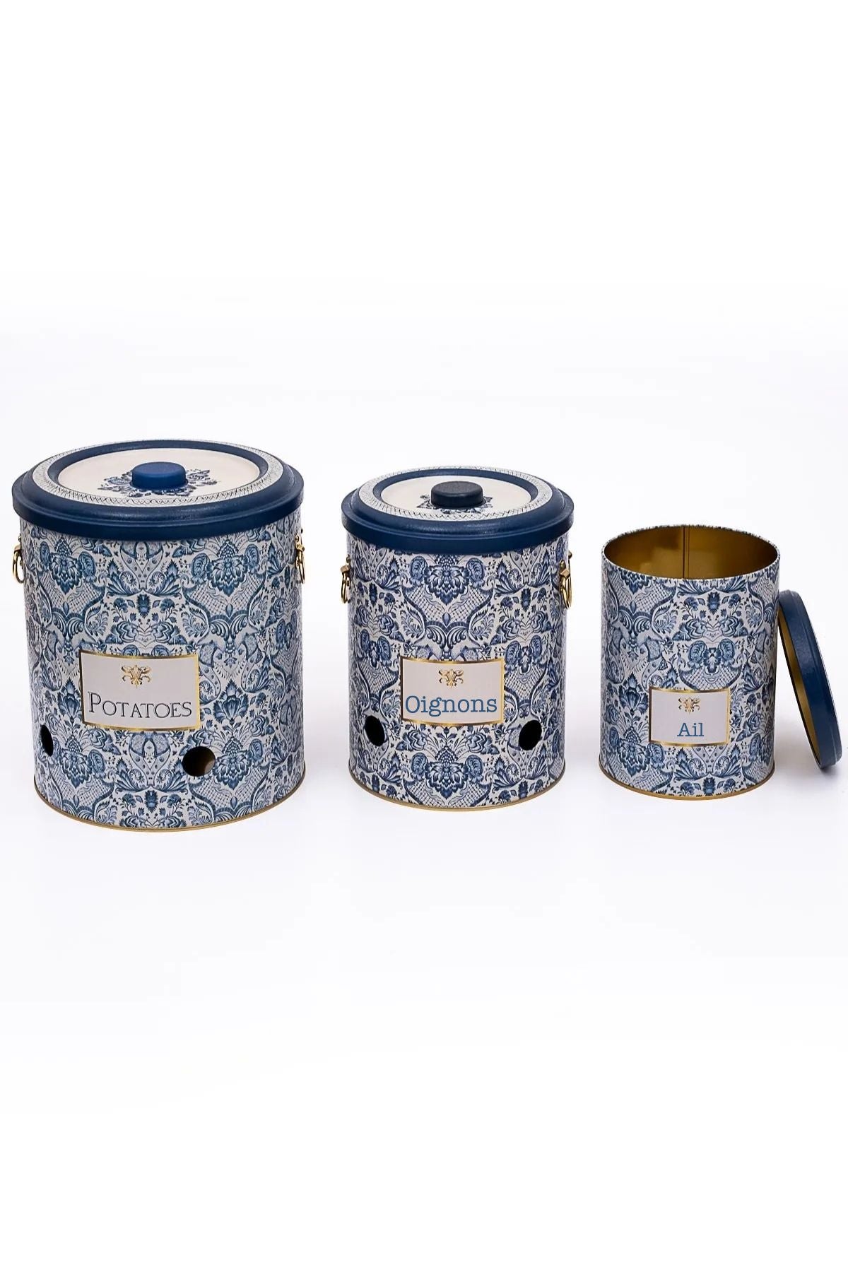 Evle Patates Soğan Sarımsak Saklama Kabı 3 lü Set, Azulejos
