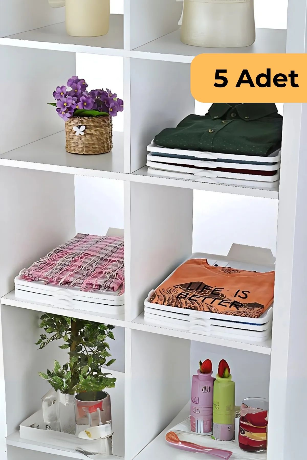 Evle DecoBella T-Shirt Düzenleyici 5li Set, Beyaz
