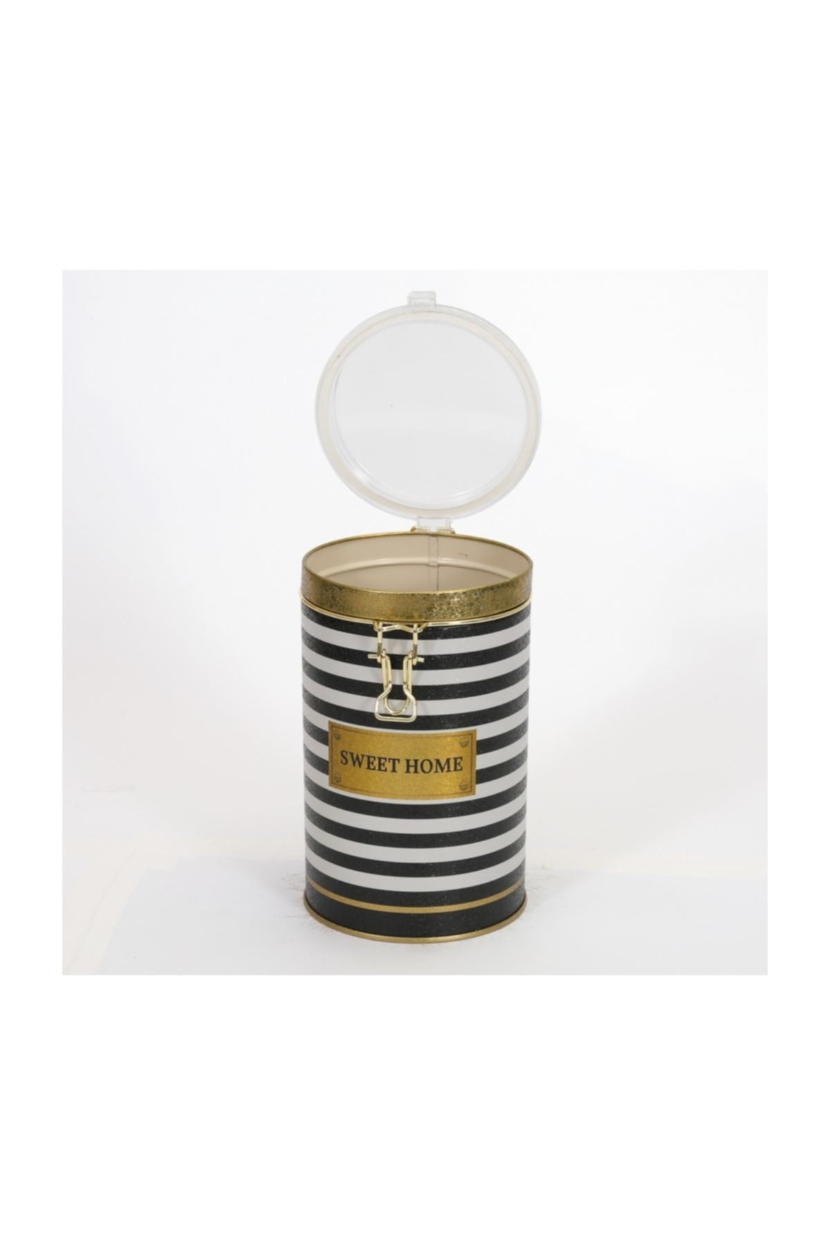 Evle Yuvarlak Kutu, Ø105x170 mm, Şeffaf Kilitli Kapak, 1,3 lt, Checkers Black_Swt Home