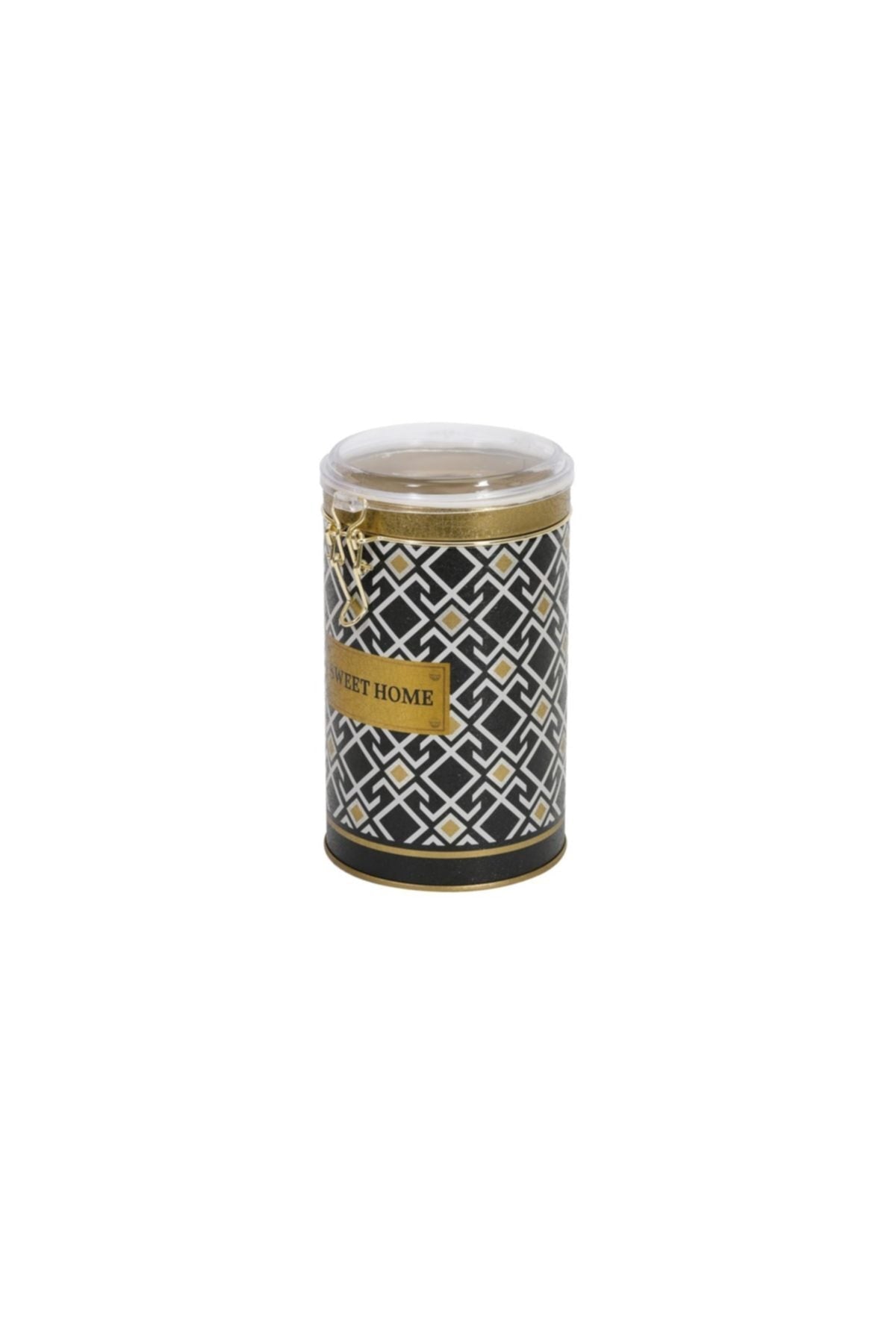 Evle Yuvarlak Kutu, Ø105x170 mm, Şeffaf Kilitli Kapak, 1,3 lt, Checkers Black_Swt Home