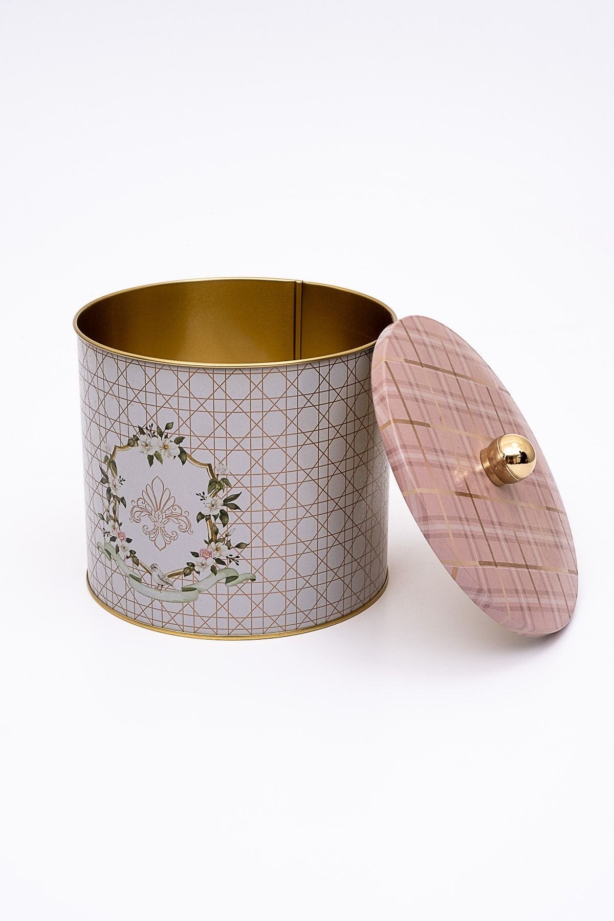 Rosy Desenli Erzak Saklama Kabı - Metal Saklama Kabı 17,5 Cm X 15,5 Cm Er146-u7