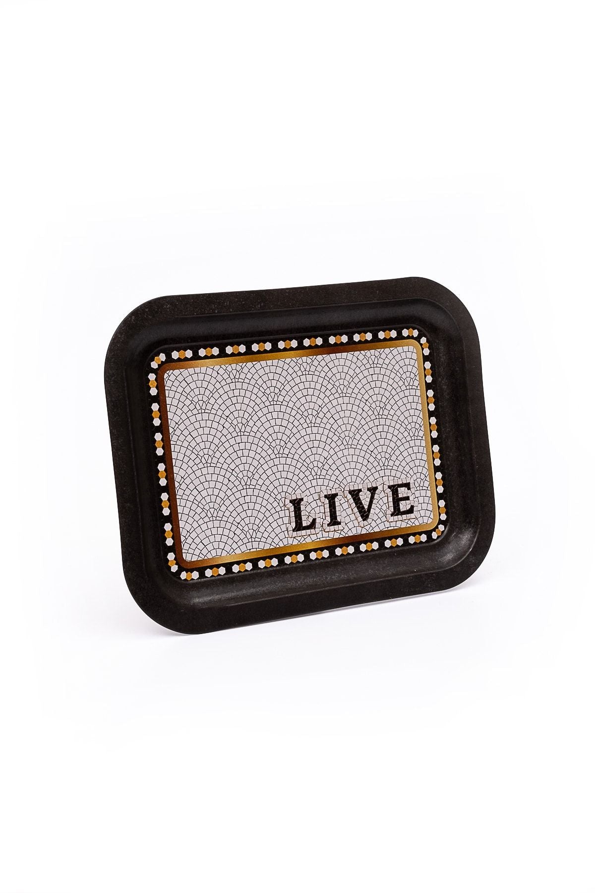 Mosaic Desenli Metal Tepsi - Çay Kahve Tepsisi - Sunum Tepsisi 23 Cm X 31 Cm Ee161-9d