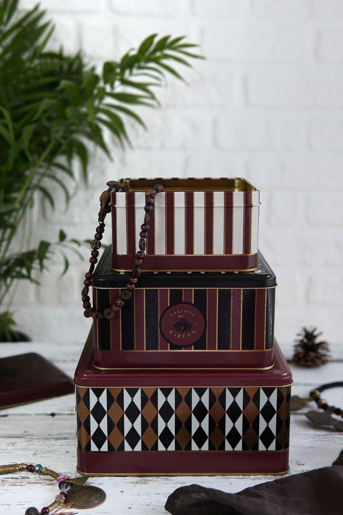 Circus Desenli Metal Saklama Kabı, Organizer Kutu, Makyaj Organizeri Erb13t8