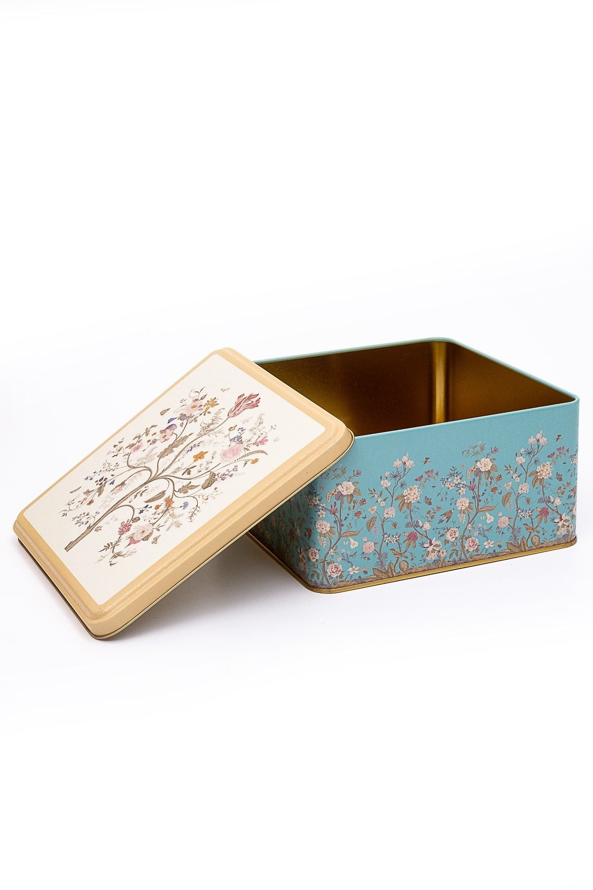 Er028-9f Botanica Blue Desenli Kare Metal Saklama Kabı 20x20 Cm