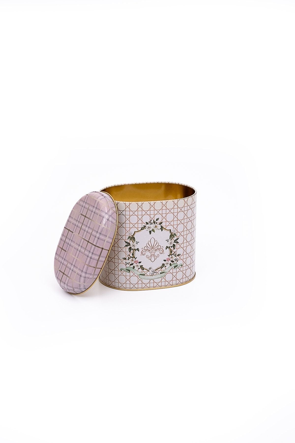 Er004-u7 Rosy Desenli Oval Metal Saklama Kabı 11x15 Cm