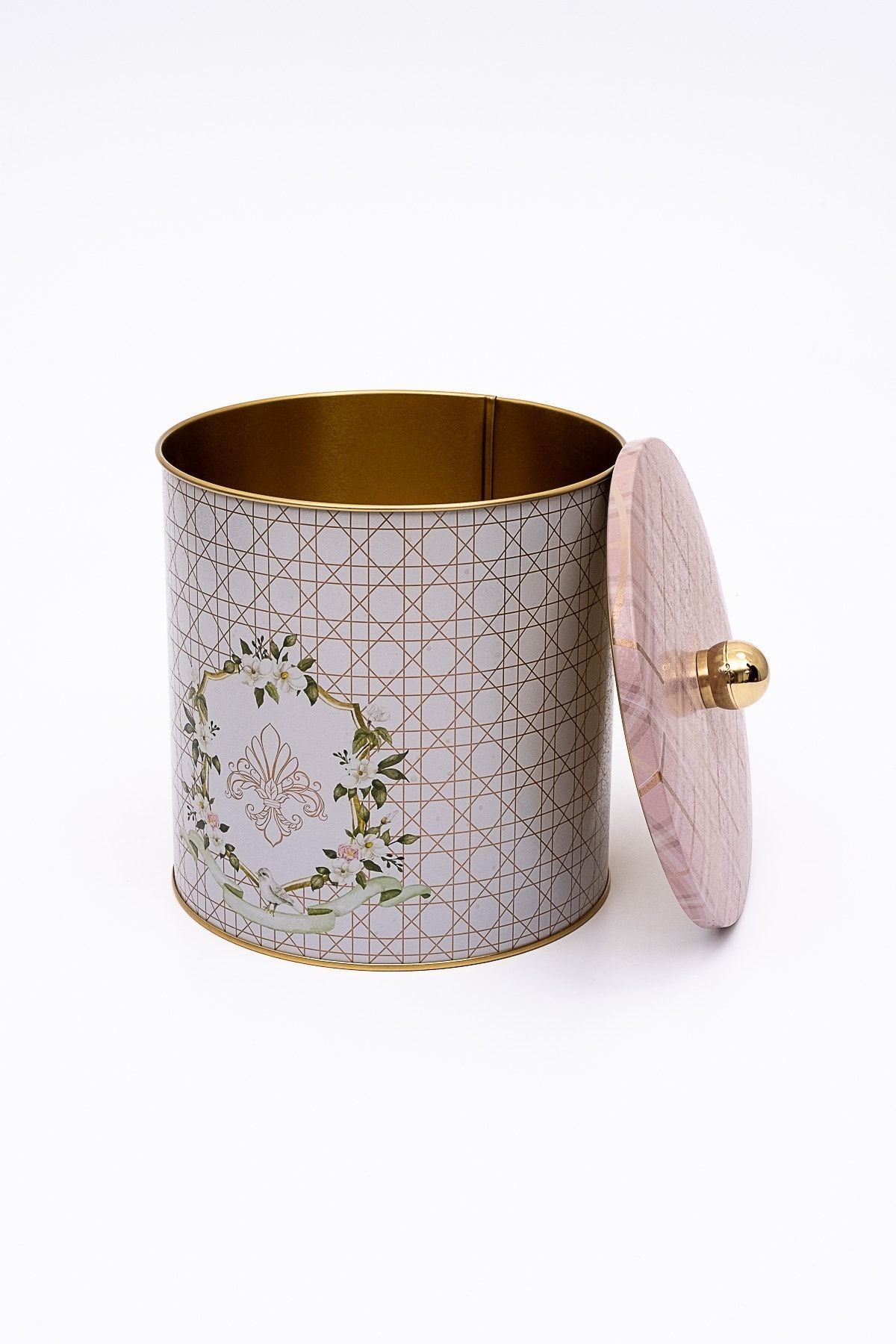 Rosy Desenli Erzak Saklama Kabı - Metal Saklama Kabı 17,5 Cm X 18 Cm Er147-u7