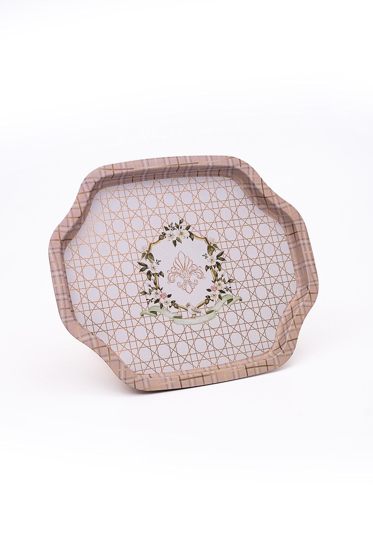 Ee166-u7 Rosy Desenli Özel Şekil Tepsi 28x33 Cm