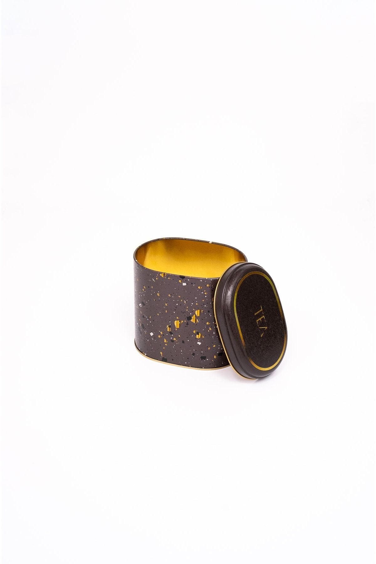 Er004-8g Terrazzo Brown Desenli Oval Metal Saklama Kabı 11x15 Cm
