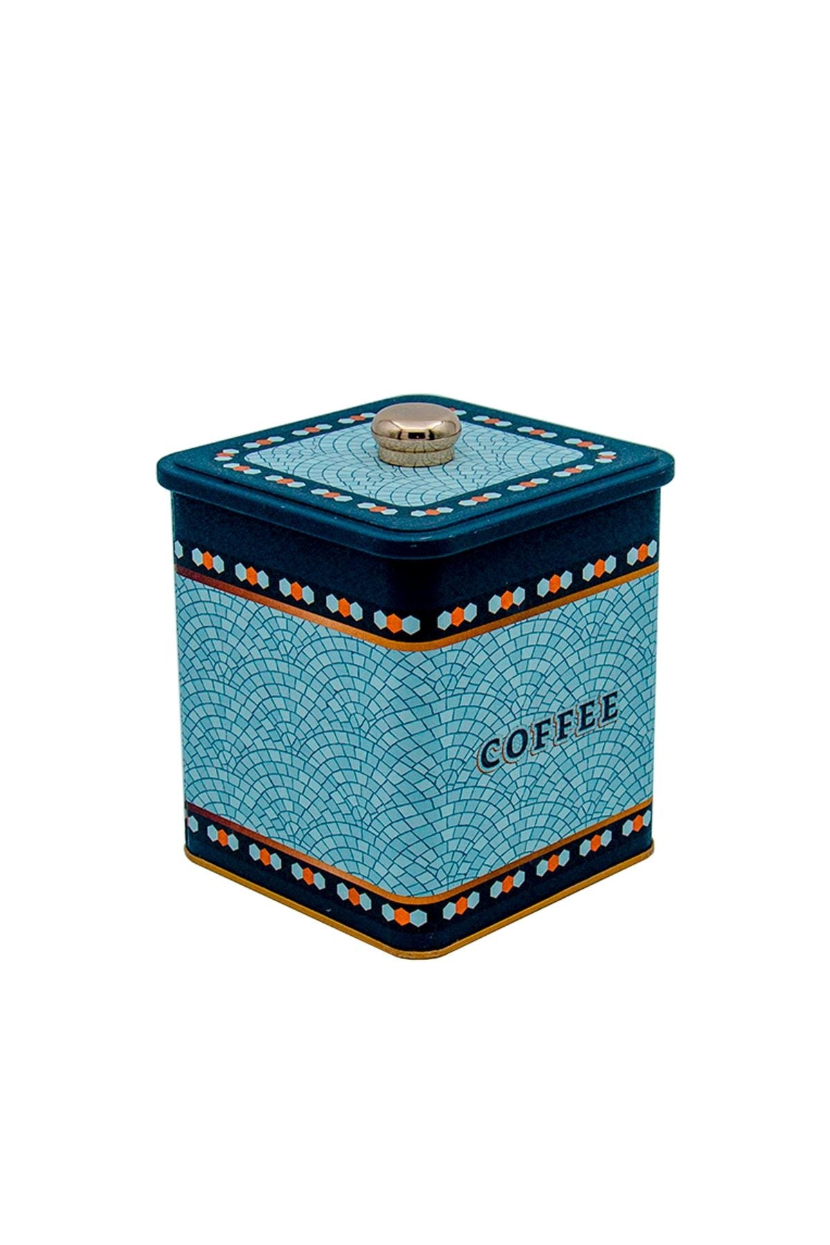 Er023-7d Mosaic Coffee Desenli Kare Metal Saklama Kabı 12x12 Cm