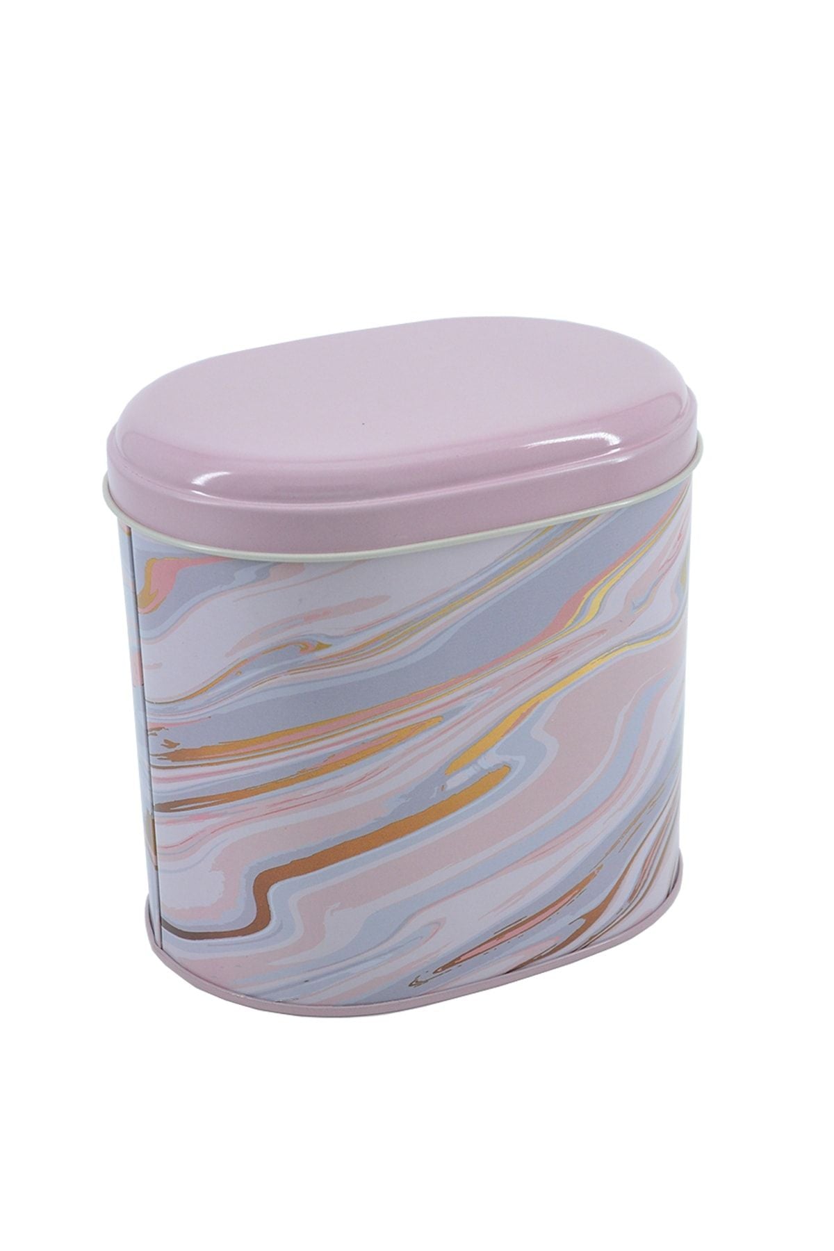 Ef004-f1 Liquid Flat Pink Desenli Oval Metal Saklama Kabı 11x15 Cm
