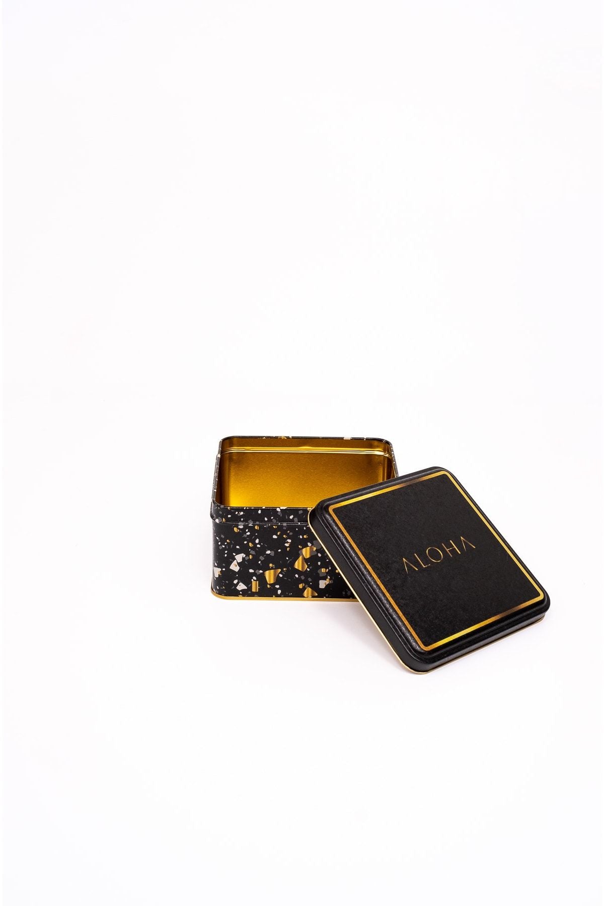 Er026-1h Terrazzo Black Desenli Kare Metal Saklama Kabı 16x16 Cm