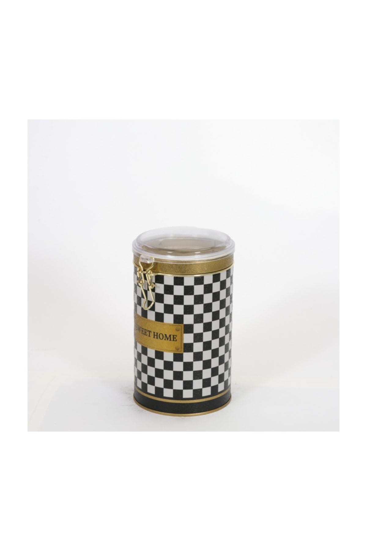 Evle Yuvarlak Kutu, Ø105x170 mm, Şeffaf Kilitli Kapak, 1,3 lt, Checkers Black_Swt Home