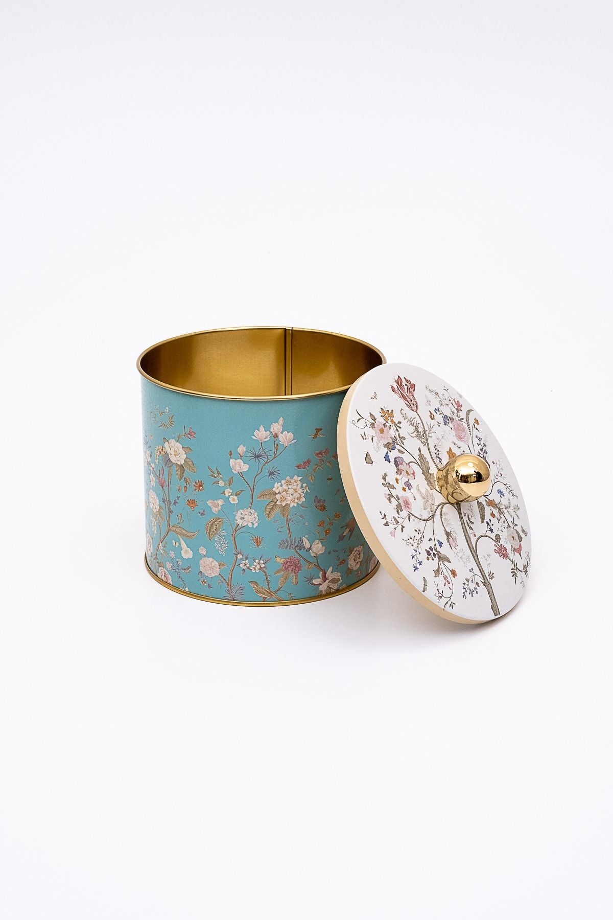 Botanica Desenli Yuvarlak Metal Saklama Kabı, Erzak Saklama Kabı 14 Cm X 12,5 Cm Er142-9f