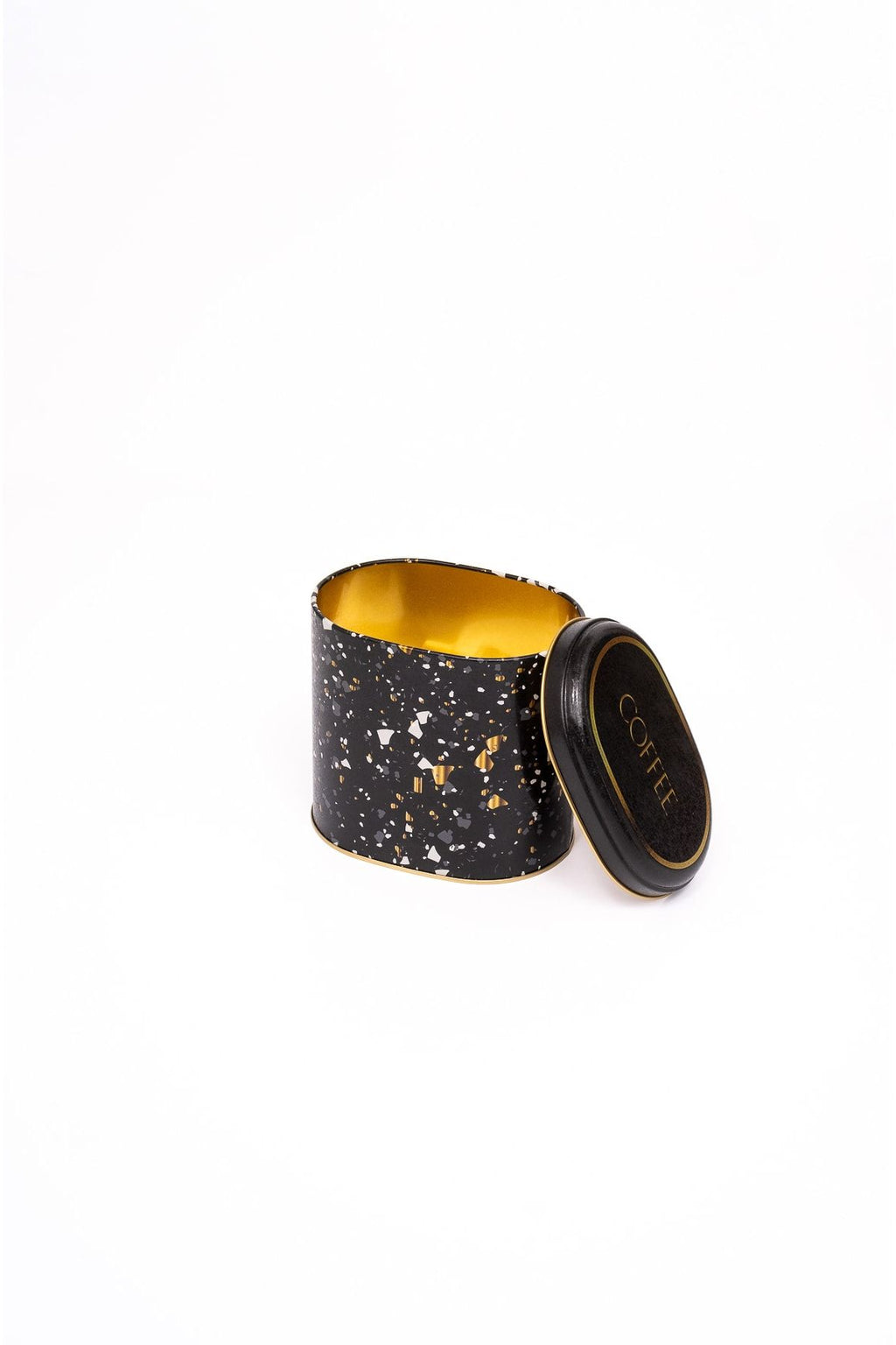 Er004-1h Terrazzo Black Desenli Oval Metal Saklama Kabı 11x15 Cm