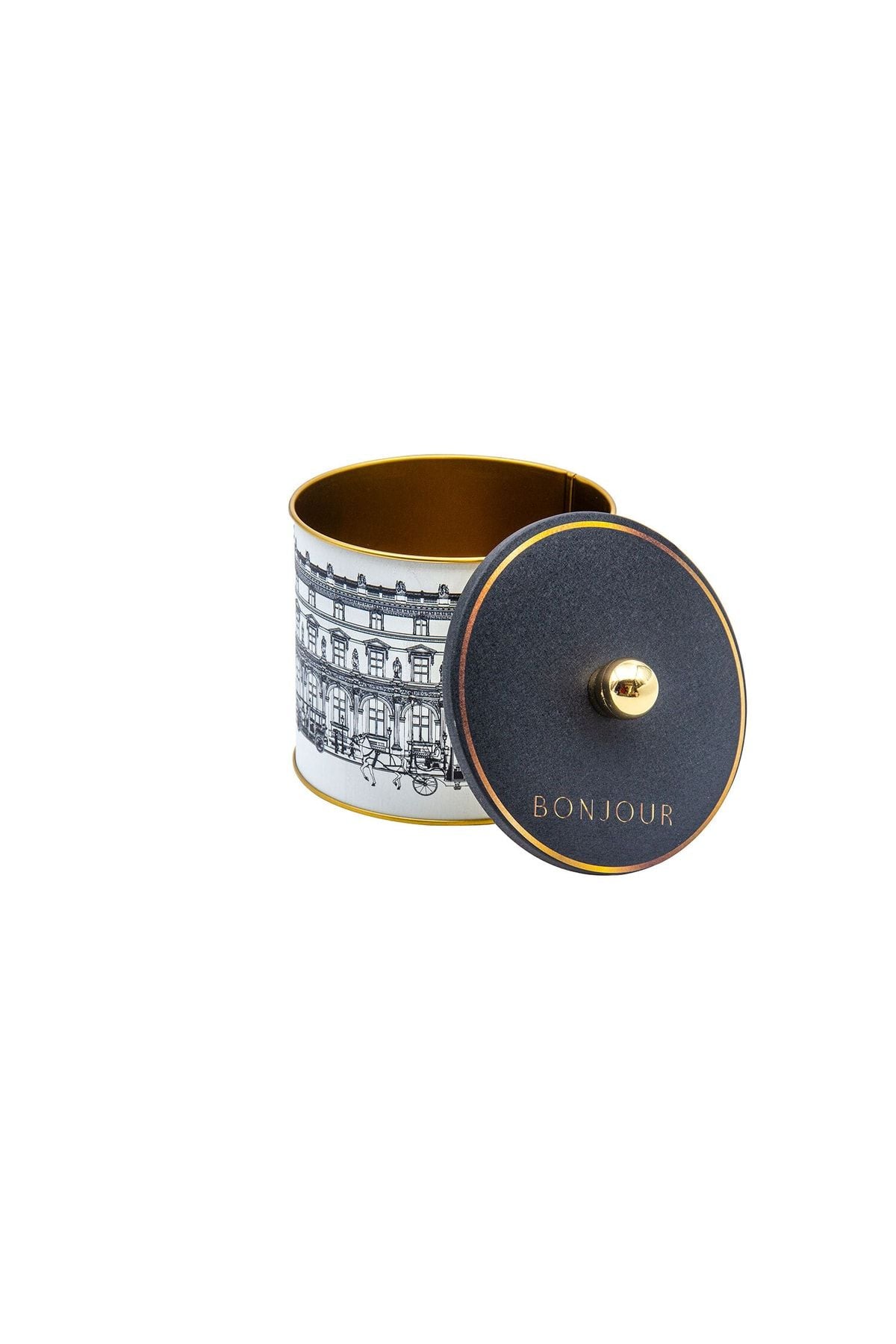 City Desenli Yuvarlak Metal Saklama Kabı,, Erzak Saklama Kabı - Organizer 14 Cm X 12,5 Cm Er142-3f