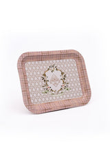 Rosy Desenli Metal Tepsi - Çay Kahve Tepsisi - Sunum Tepsisi 23 Cm X 31 Cm Ee161-u7
