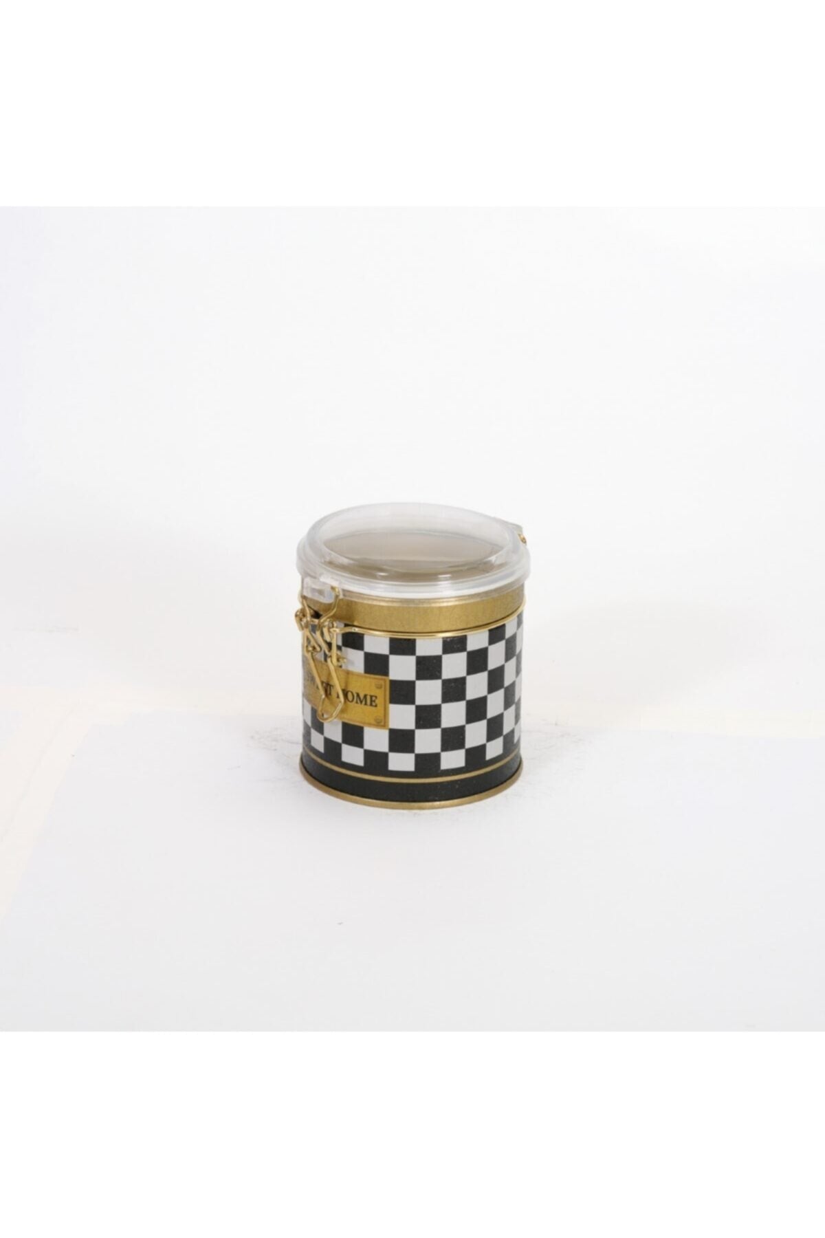 Evle Yuvarlak Kutu, Ø90x90 mm, Şeffaf Kilitli Kapak, 0,5 lt, Checkers Black_Swt Home